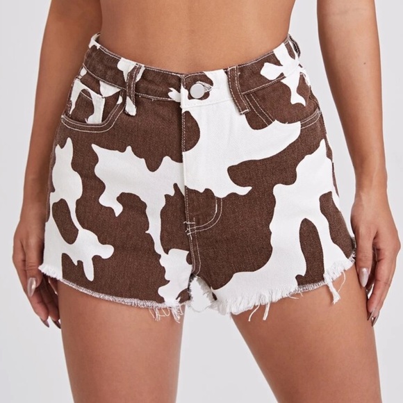 SHEIN Pants - Brown cow print denim shorts